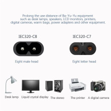 3X IEC 320 2 Pines C7 Hembra una C8 Macho Figura 8 Cable de Extensión del Adaptador de Corriente para Altavoz e Impresora (0,3 M)