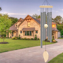 2X Windgong Buiten, Herdenkingswindgong met Haak en 6 Buizen, Houten Windgong Decoratie voor Huis, Tuin, Terras, Zilver