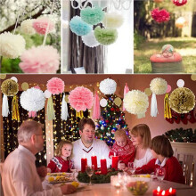 36 Pcs Pompon en Papier de Soie Mélangé Pom Poms Décoration de Fête de Mariage de Fleur (Rose)