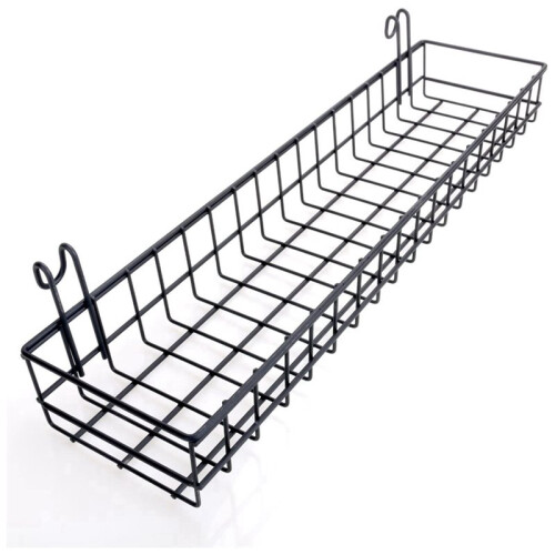 5X Hanging Basket for Wire Wall Grid Panel, Multi-Function Wall Storage and Display Basket, 40X10X5CM, Black Painted 1