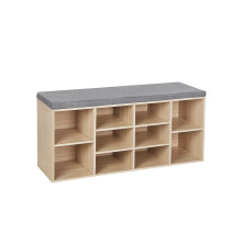 Shoe Bench - Wooden - White - 10 Compartments with Seat Cushion