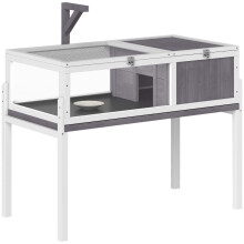 Houten schildpaddenverblijf met huisje, kijkvenster en deksel, wit/grijs, 104 cm