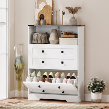 HOMCOM Narrow Shoe Cabinet, Shoe Storage Cabinet with 2 Flip Drawers, White