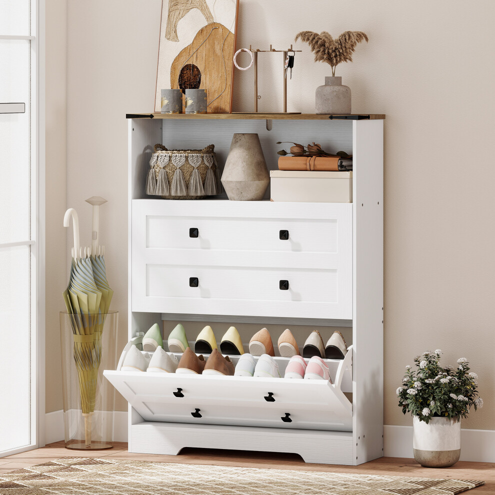 Homcom Unisex White Narrow Shoe Cabinet, Shoe Storage Cabinet With Flip Drawers, Size 2 - Image 4