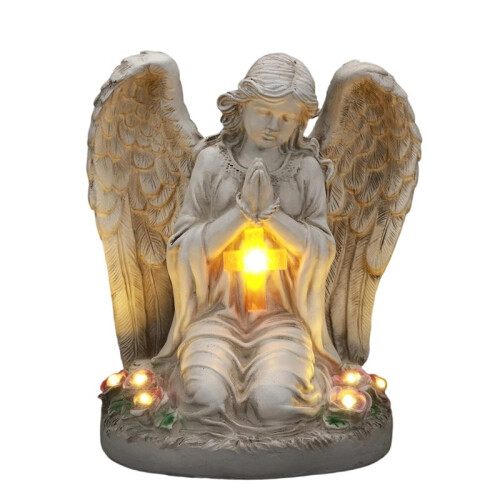 Solar Angel Garden Statue Outdoor Decor Cemetery Decorations for Grave Praying Angel Figurines with LED Light