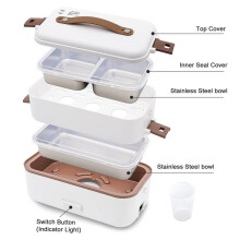 Self Cooking Electric Lunch Box, Portable Food Warmer, Rice Cooker 2 Layer 800ML Heated Lunch Box for Home Office US