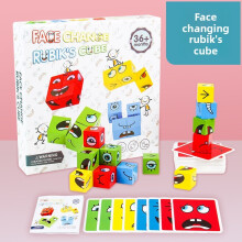 (StyleC) Changing Face Wooden Rubiks Cube Building Blocks With Challenge Gift Cards For