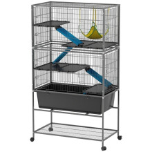 Kleintierkäfig mit 5 Ebenen, rutschfesten Rampen und Hängematte, Dunkelgrau, 150,5 cm