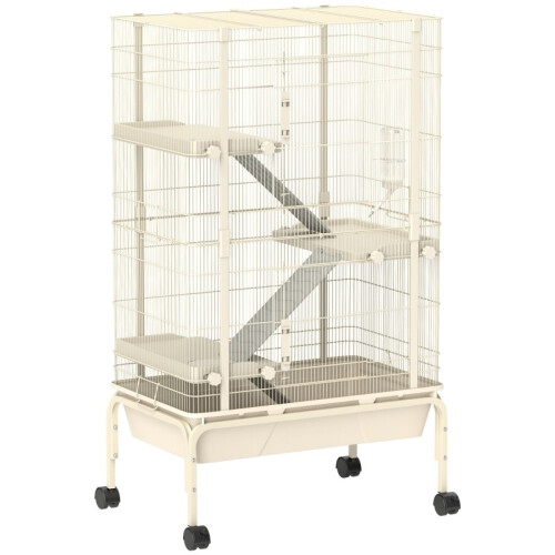 Gaiola para pequenos animais com 4 níveis, comedouro e bebedouro, bege, 150,5 cm