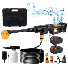 21V Cordless Handheld Pressure Washer Cleaner with 2 Batteries, Yellow+Black