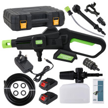 21V Cordless Handheld Pressure Washer Cleaner with 2 Batteries, Green+Black