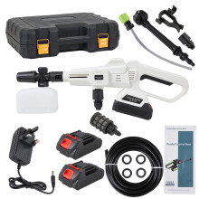 21V Cordless Handheld Pressure Washer Cleaner with 2 Batteries, White+Black