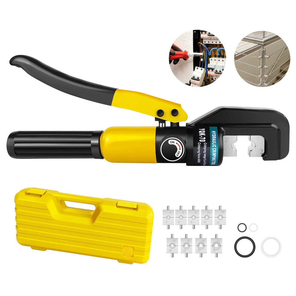 Hydraulic Crimping Tool 4-70Mmâ², 10 Ton Cable Crimper Plier With 9 Dies, Leak-Proof Wire Crimping Tool For Copper Battery Cable, Electrical Wiring 782429082613