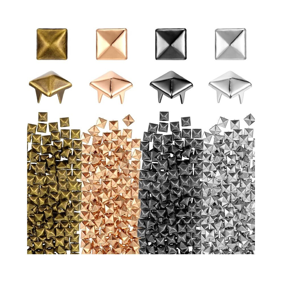 400Pcs 7Mm Silver Pyramid Studs For Clothing,4 Colors Metal Studs And Spikes 4 Prong Metal Nailhead Stud For Crafts Bags 4711228460762