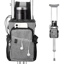 Crutch Bag Pouch, Water-Resistant Zipper Pouch with Drink Holder, Crutches Caddys Storage Tote Crutch Purse