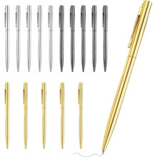Lot de 15 Stylos à Bille (Or, Argent et Gris), Encre Noire, Pointe Moyenne, Stylo en Métal pour une Écriture Fluide