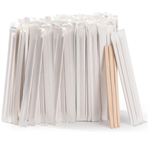 500 Pezzi di Palette per Caffè In Legno da 7,5" Confezionate Singolarmente - Perfette per Caffè, Tè e Bevande Calde