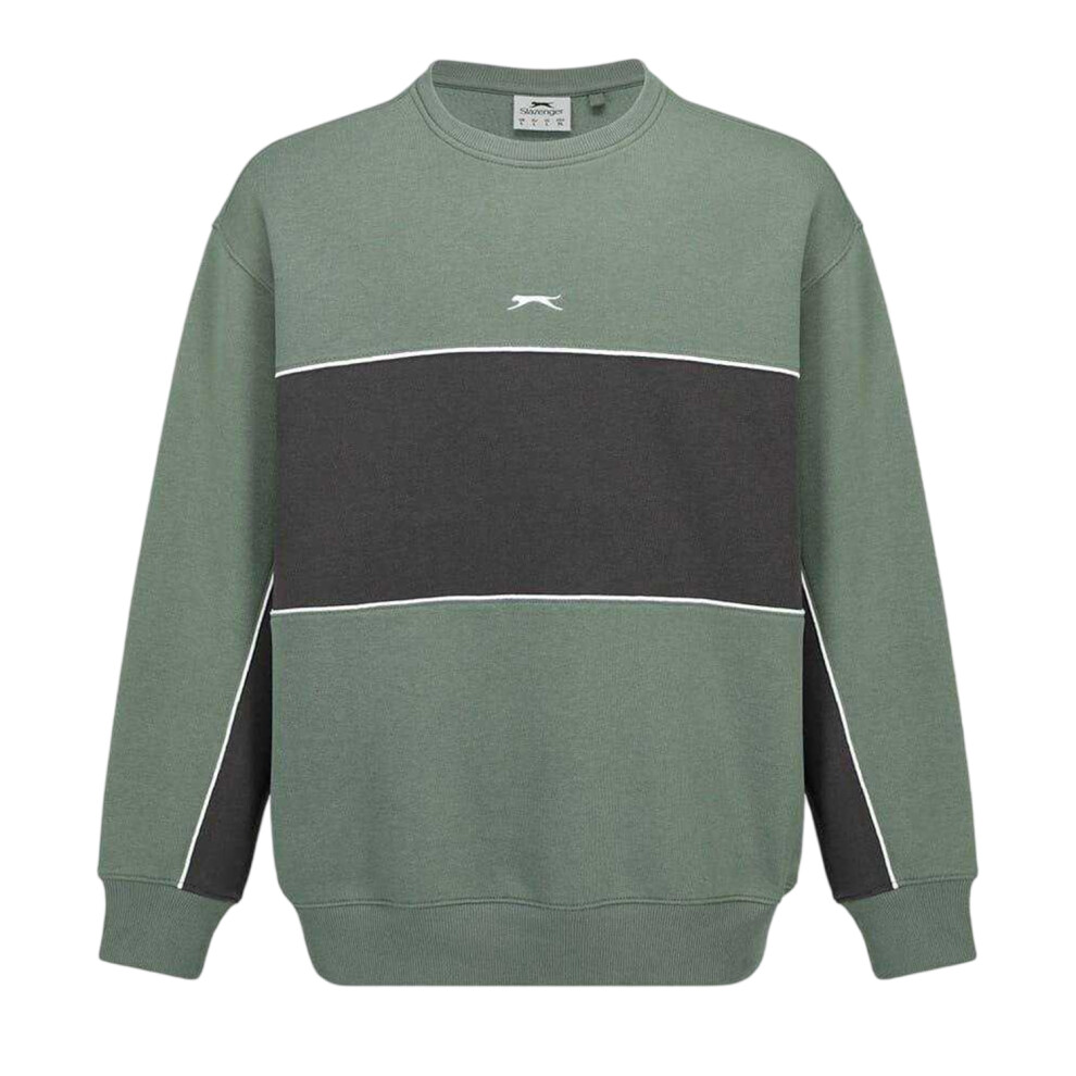 Slazenger (L, Laurel/Grey) Mens Fleece Crew Neck Sweatshirt Grey