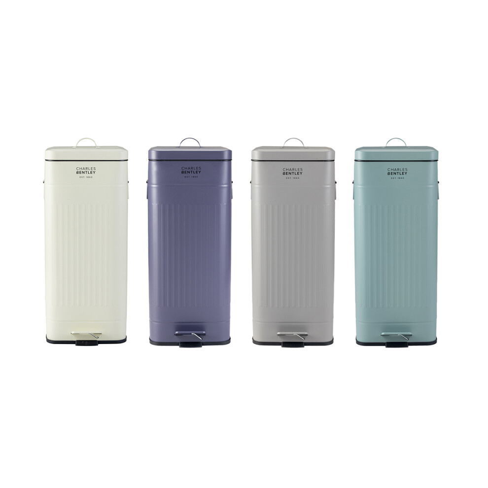 Charles Bentley ( Grey) Powder Coated Steel Square Retro Kitchen Pedal Waste Bin - Fully Assembled In Various Colours - 30L Light/Grey