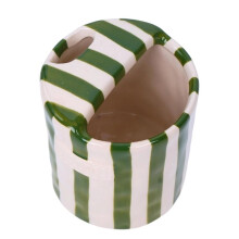 Ceramic Coffee Cup With Metal Straw, Vintage Hand-Painted Striped Coffee Cup, European Style Striped Double Enjoyment Cup