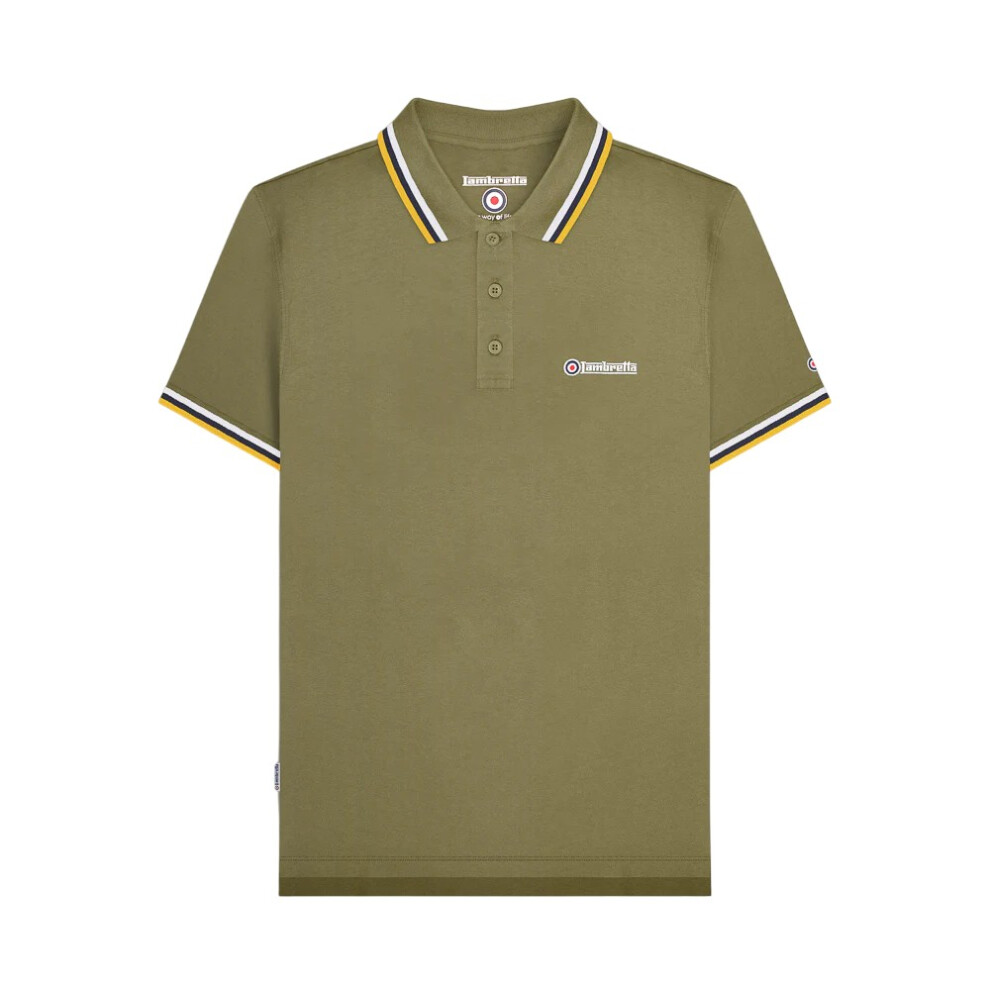 Lambretta (Xxl, Khaki/White/Navy/Gold) Mens Triple Tipped Polo Shirt Gold