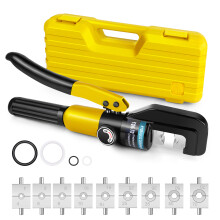 Hydraulic Crimping Tool 4-70mm² with 9 Hex Dies, 10t Battery Cable Crimper for Copper & Aluminium Lugs, Ideal for Wiring, and Industrial Use