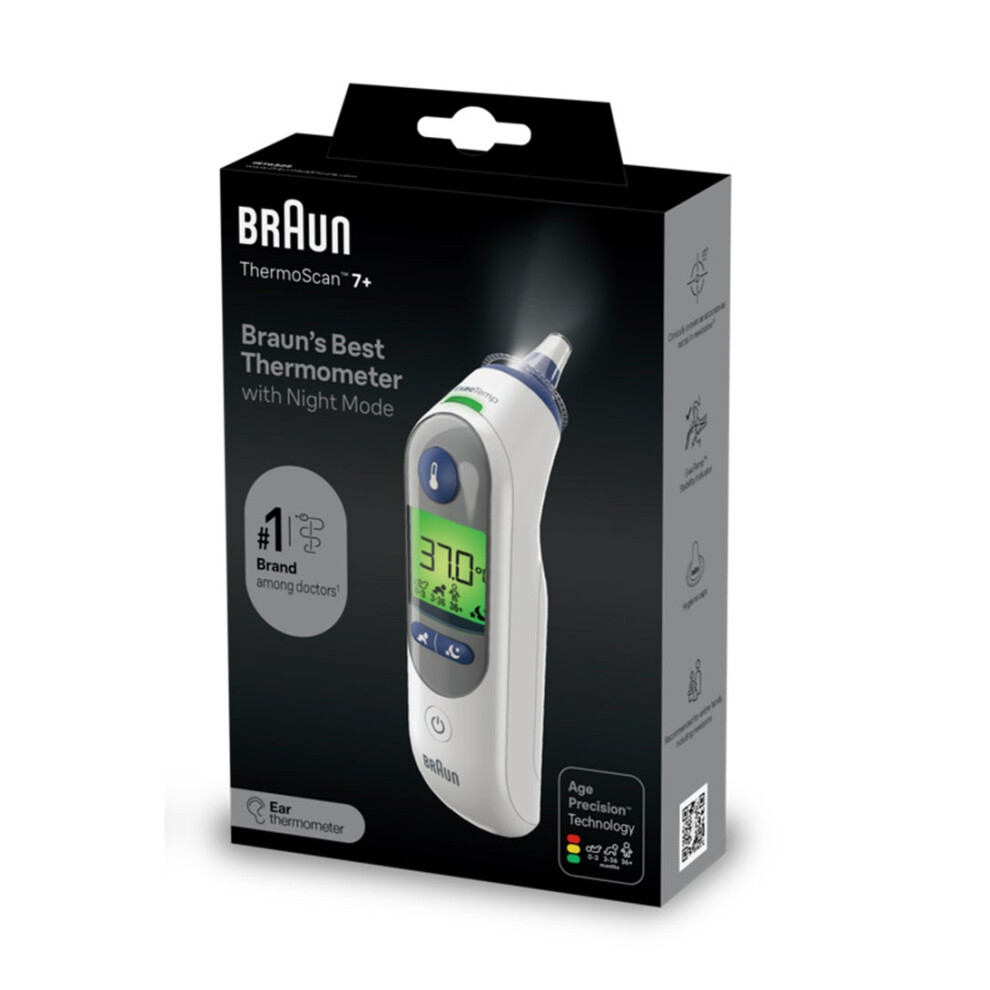 Braun Irt6525 Thermoscan 7+ Ear Thermometer With Night Mode | Age Precision Technology and Accurate Fever Guidance