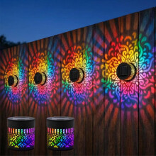 4 Pack Solar Mandala Wall Lights, Seven-Color Changing Decorative Solar Mandala Projection Lamp, Outdoor Waterproof Metal Fence Light for Yard Garden
