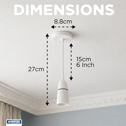 Status Status 6Inch Ceiling Pendant Light Fitting White BayonetCap B22 Lamp H 1