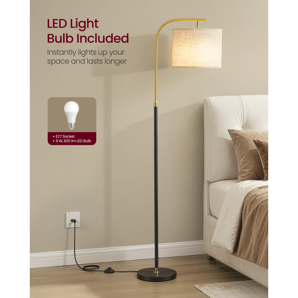 Vasagle Floor Lamp For Living Room, Modern Arc Standing Lamp, Adjustable Height 150-175 Cm, With Foot Switch, Fabric Lampshade, E27 Socket, Ink Black