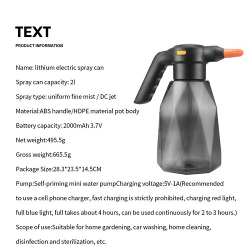 2L Rechargeable Handheld Sprinkler Electric Sprayers Watering Can Atomizing Watering Bottle Water Sprayers 1