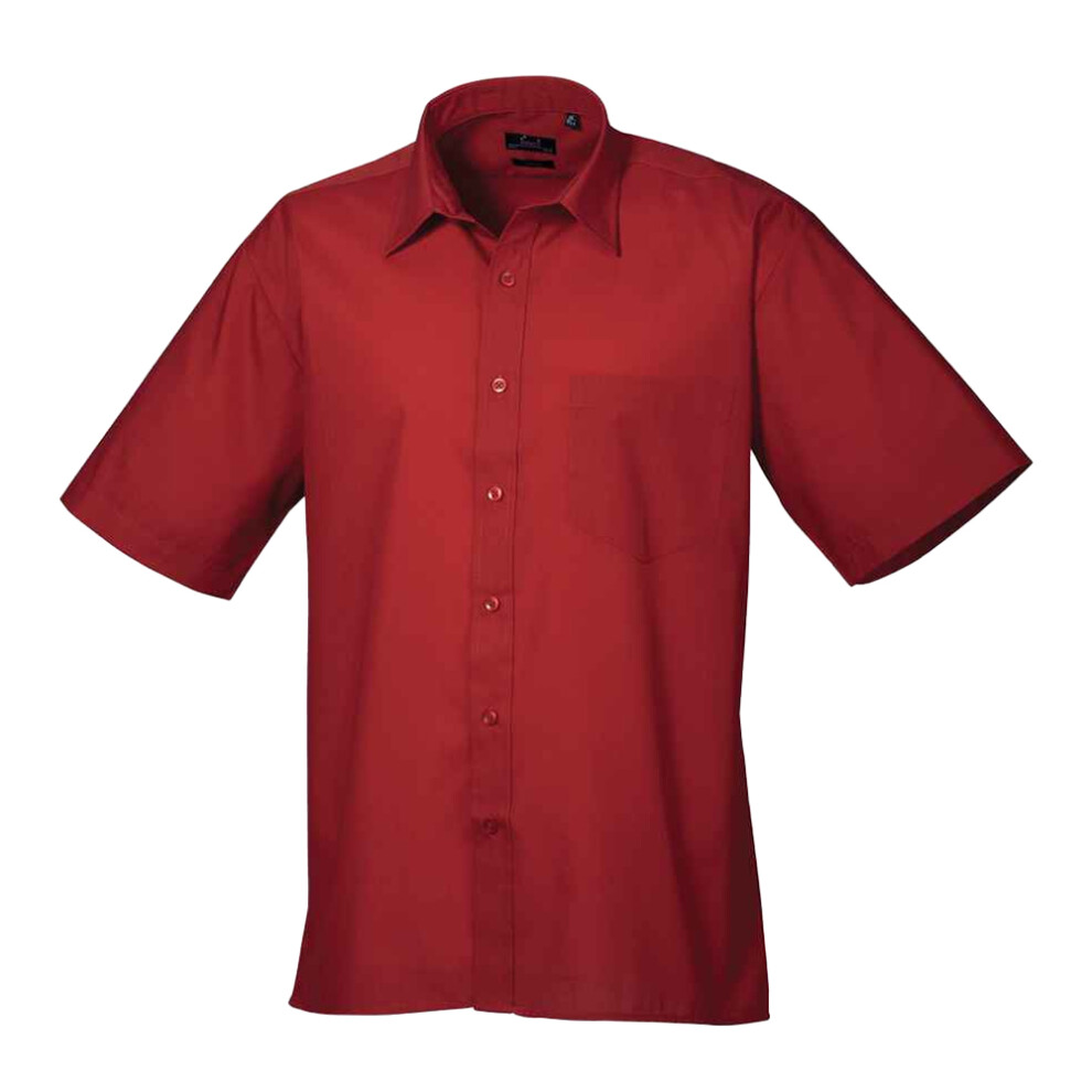 Premier (15In, Burgundy) Mens Short Sleeve Poplin Shirt Red,Multicoloured