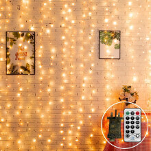 CORST 2MX2M Curtain Lights Plug in, 204LED Window Curtain Light Backdrop Indoor Fairy Lights for Room,Hanging Waterfall Light with Remote Timer,Linka
