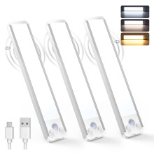 TECKNET Under Cabinet Kitchen Lights, 70 LED Super Bright, 3 Color Stepless Dimming Motion Sensor Lights Indoor, Rechargeable USB-C 1800mAh Cupboard