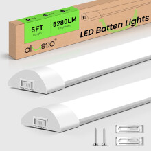 ALUSSO LED Batten Light 5FT, 3000K/4500K/6500K Selectable Integrated Tube Light, 48W 5280lm Super Bright Strip Lights, Wall Ceiling Mounted Garage Li