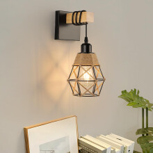 FORCOSO Wall Lights Indoor, Vintage Wood Wall Lamp Black Brown, E27 Sconce Lights, Industrial Lights Fittings, Rustic Rope Lighting Fixtures for Livi