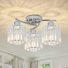 Rayofly Ceiling Lights Living Room, 3-Lights Modern Crystal Chandeliers Ceiling Light, Crystal Chandelier with Glass Shade