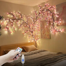 DIY Cherry Blossom Lights,4FT 48 LED Cherry Blossom Tree Branch Light,8 Modes Light Up Pink Wall Decorations for Bedroom,Christmas,Dimmable Vines