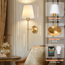 Ketom 2 Pack Rechargeable Wall Lights, Battery Wall Lights Indoor, 3 Color Temperature, 8 RGB Colors Dimmable, Wireless Sconce for Bedroom, with Char