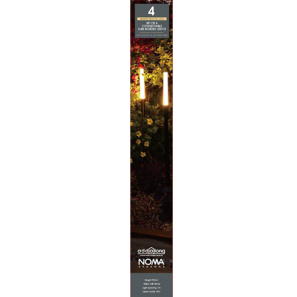 Noma Connectable Garden Tube Border Lights, 80 Cm Each (Pack Of 4)