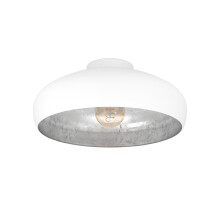 Eglo Mogano Vintage Flush Ceiling Light, Industrial Design White and Silver Steel Ceiling Lamp, Living Room, Kitchen, Hallway Lighting, E27 Socket