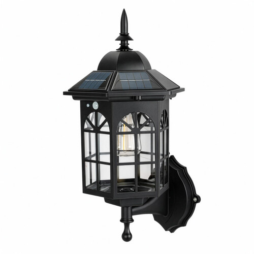 SUNNYNEST Solar Wall Lights Outdoor Black 1 Pack with Motion Sensor, Vintage Solar Lantern Wall Light, 3 Lighting Modes IP65 Waterproof Solar Garden