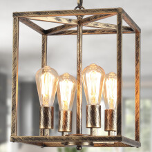 Qcyuui Lantern Pendant Light Industrial Metal Foyer Chandeliers Ceiling Lights 4-Light Bronze Hanging Ceiling Lights for Kitchen Island Farmhouse