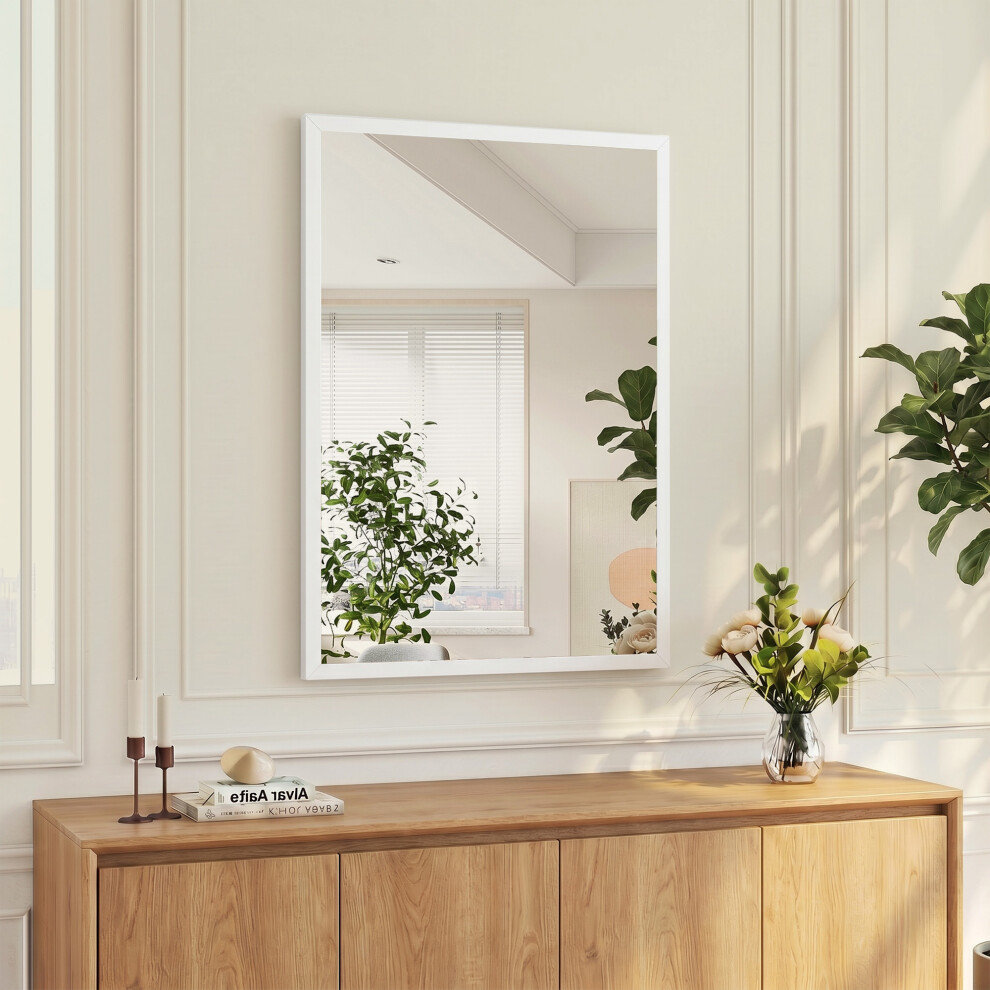 Homcom Wall-Mounted Bathroom Mirror, Decorative Rectangular, White