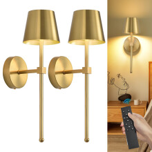HOXIYA Wall Sconces Battery Operated Set of 2, Small Cordless Rechargeable LED Wall Lighting, Stepless Dimming Wireless Wall Decor Lights, Battery Po
