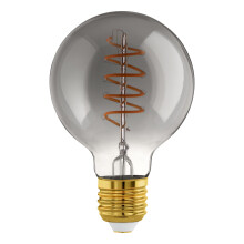 Eglo Dimmable E27 LED globe, vintage spiral filament light bulb, Edison lamp for retro lighting, 4 watt, 100 lumen, warm white glow, black transparen