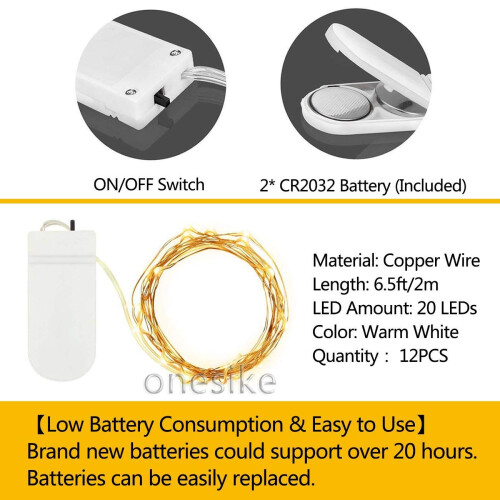12 PCS LED Fairy String Lights Battery Operated, 20 LEDs 6.5Ft/2M Micro Copper Wire Lights 1