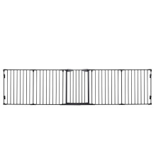 2-in-1 Welpenlaufstall 300 x 74,5 cm, 5-teiliges, faltbares Sicherheitsgitter mit Tür, schwarzes Metall
