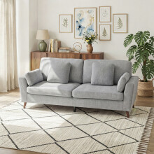 Grey Chenille 2-Seater Loveseat Sofa 220x81x91cm, Upholstered Couch with Pillows, Solid Wood Frame & Painted Wooden Legs