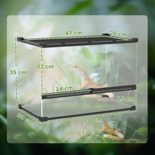 Terrario de cristal para reptiles con base elevada impermeable y cierre de botón. 1
